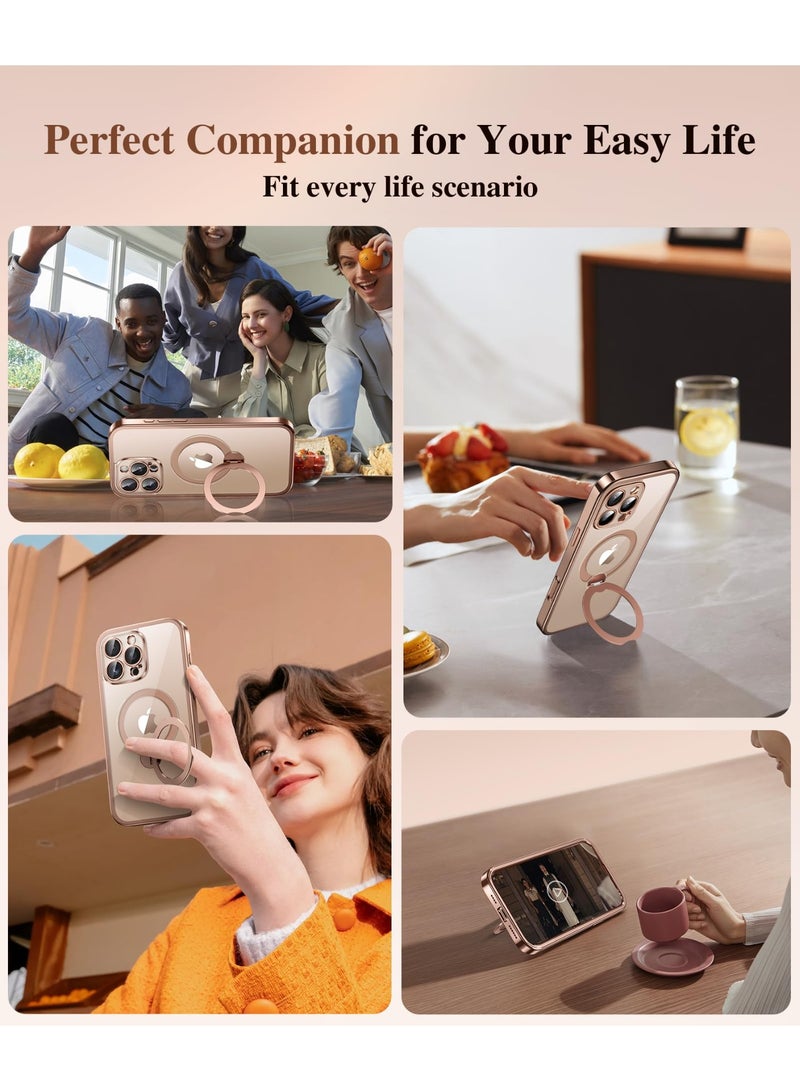 بيرفي جراب لهاتف آيفون 16 برو ماكس، متوافق مع MagSafe، مزوّد بواقي شاشة زجاج مقوّى بدرجة صلابة 9H مدمج وحامل مغناطيسي دوّار بزاوية 360 درجة، حماية كاملة للجهاز، مقاوم للصدمات، جراب شفاف لهاتف 16 برو ماكس مقاس 6.9 بوصة، ذهبي صحراوي. - Image 5